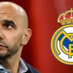 Portrait de Walid Regragui avec l'emblème du Real Madrid