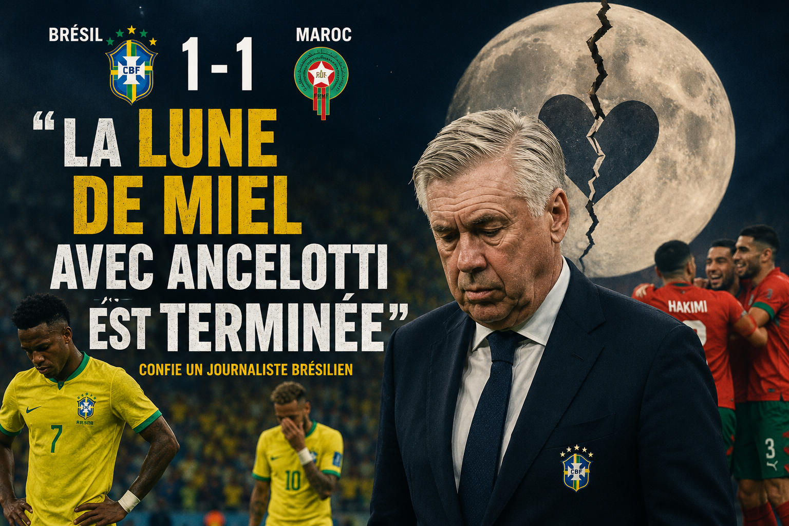 Brésil 1-1 Maroc : "La lune de miel avec Ancelotti est terminée" confie un journaliste brésilien